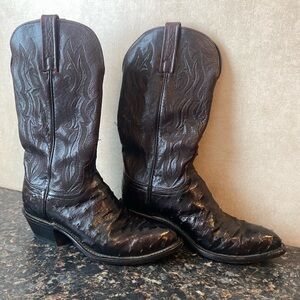 Lucchese Dark Brown Ostrich Cowboy Boots